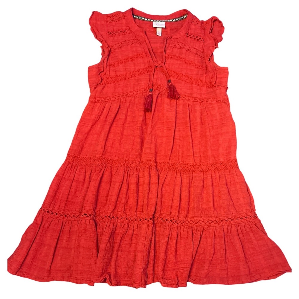 Knox Rose Womens Red‎ Tiered Flutter Sleeve Tassel Tie Dress, Size M